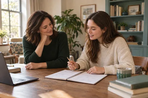 Illustration d’une séance de travail entre une professeure et une étudiante.
